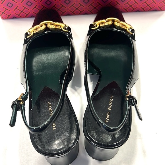 Tory Burch JESSA SLINGBACK HEEL in Perfect Black Patent Leather 8 NWT $378 - Picture 11 of 16